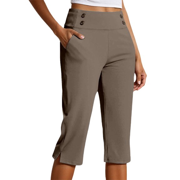 Aihuaihua Pedal Pushers for Women Summer High Waisted Straight Leg Petite Lightweight Stretch Cropped Trousers Work Golf Capris with Pockets