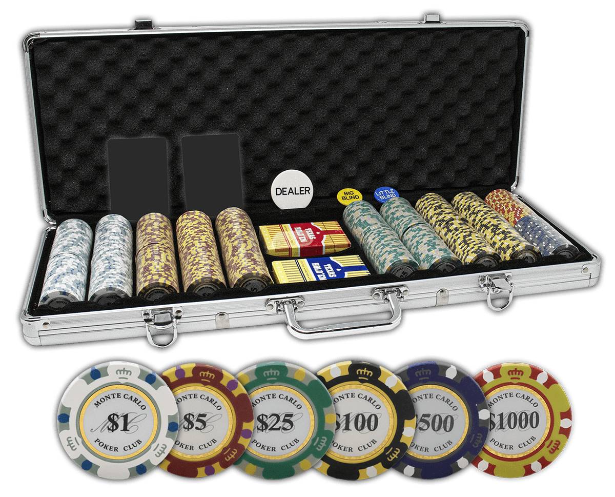 Monte Carlo Poker Club Set of 500 14 Gram 3 Tone Chips with Upgraded