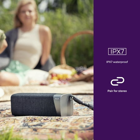 Philips - Portable Bluetooth Wireless Speaker with IPX7 Water Resistance and Built-in Power-bank - Gray