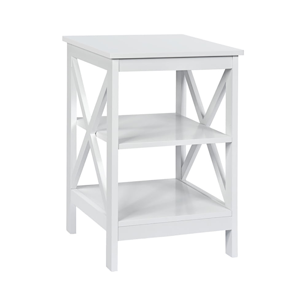 Demi Bonn End Table, 3-Tier X-Design Nightstands with Storage Shelves, Bed Side Tables, for Living Room, Bedroom, White