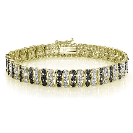 DB Designs  1.00ct TDW Black or Blue Diamond S Tennis Bracelet Gold Yellow