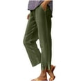 thumbnail image 3 of Dazajoo Summer Linen Pants for Women Elastic Waist Side Slit Cotton Pants with Pockets Solid Color Lightweight Loose Beach Pants 90% off Clearance Sale,Army Green,XL, 3 of 7