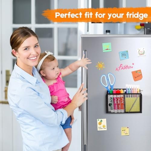 Tekola Magnetic Pencil Holder - Extra Strong Magnets Mesh Marker Holder Perfect for Whiteboard, Refrigerator and Locker Accessories (2 Baskets, 1 Pack Black)
