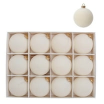 Fwttom Flocked Christmas Ball Ornaments Set of 12 - Vintage Christmas Balls Shatterproof Velvet Hanging Decor for Xmas Tree Holiday Party, 2" Beige