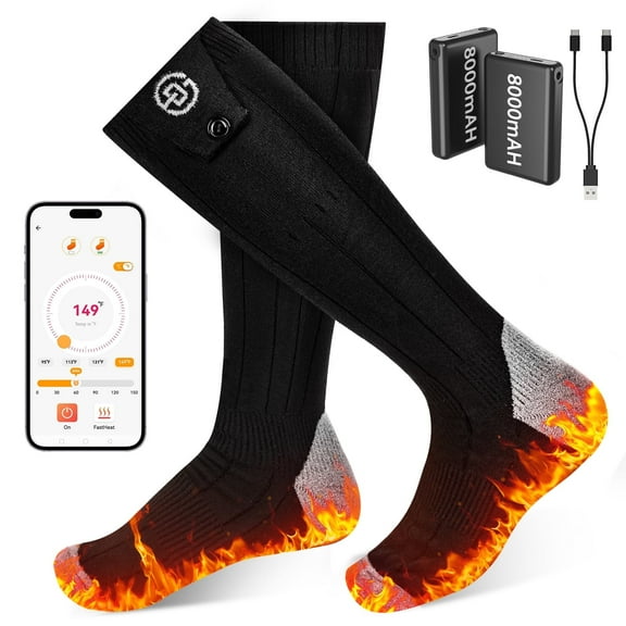 Heated Socks for Men Women, APP Control Rechargeable 8000mAh*2 Battery Electric Socks, Winter Washable Thermal Socks for Outdoor Camping Skiing Fishing Hunting