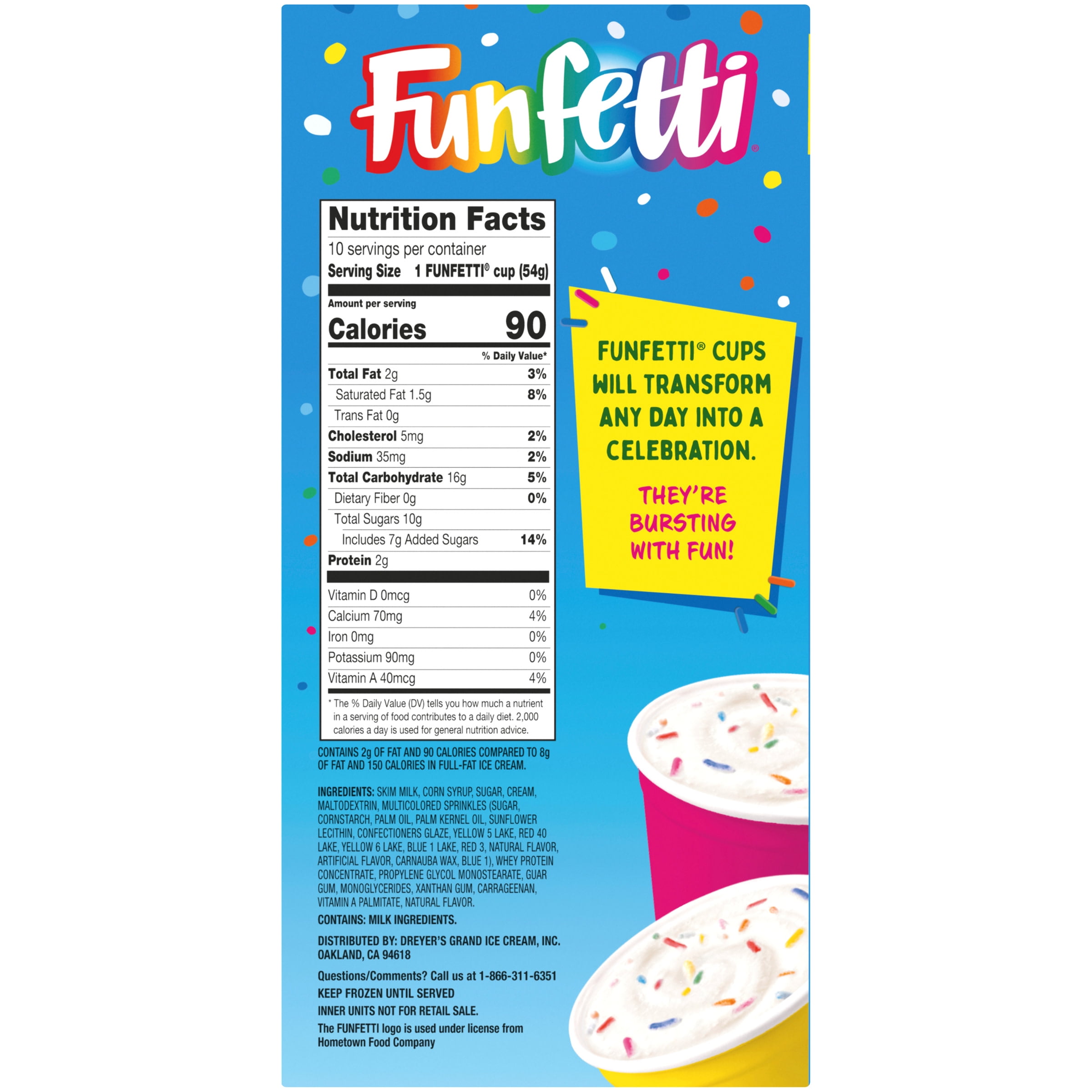 Funfetti Light Ice Cream with Rainbow Sprinkles Cups, 10 Pack