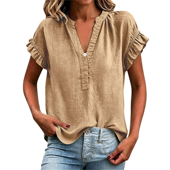 Womens Summer Tops Short Sleeve V Neck Simple Casual Blouse Daily All Match Daily Tops