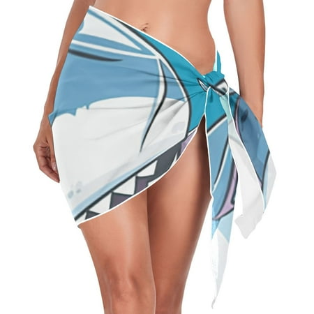 Ckdifva Cartoon Sharks Beach Cover Up for Women Swimsuit Coverups Bikini Wrap Short Skirt