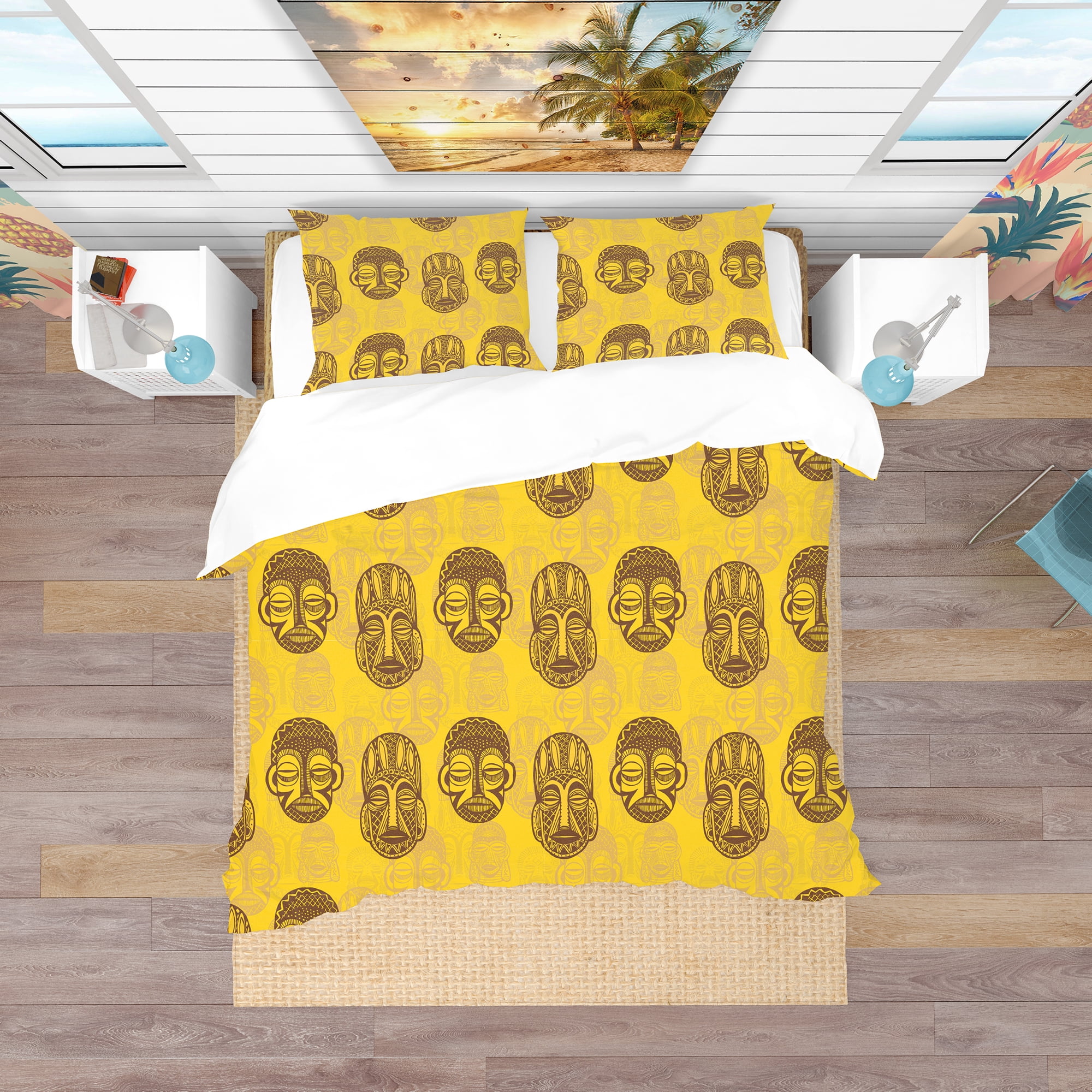 Designart 'Pattern of Tribal Masks' Tropical Duvet Cover Set