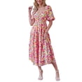 thumbnail image 4 of Franhais Women's Summer Casual Midi Dress, Leisure Floral Print Short Sleeve Long Dress Ruched Boho Dress, 4 of 7
