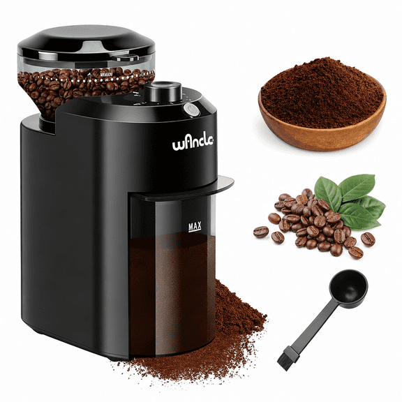 Wancle Burr Coffee Grinder - Electric Coffee Bean Grinder - Adjustable with 28 Settings - 2-12 Cups - Professional Electric Flat Burr Grinder (Plastic, Black)