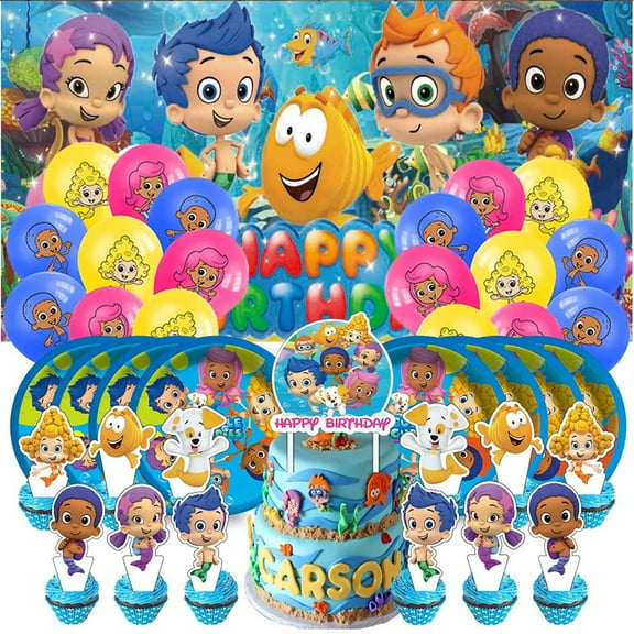 Bubble Guppies Birthday Party Supplies Balloons Plates Decoration Cake Topper Decor Tableware Banner Backdrop