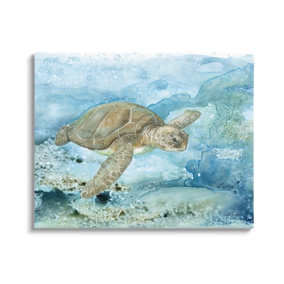 Stupell Industries Modern Sea Turtle Splash Animals & Insects Painting Gallery Wrapped Canvas Print Wall Art, 30 x 24
