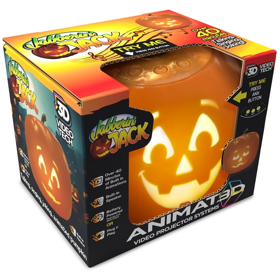 abberin' Jack (Blink Tech) Talking Animated Pumpkin with 8 Inch Screen and Built-in LED Light Array Projector Speaker Includes 40 Minutes of Content