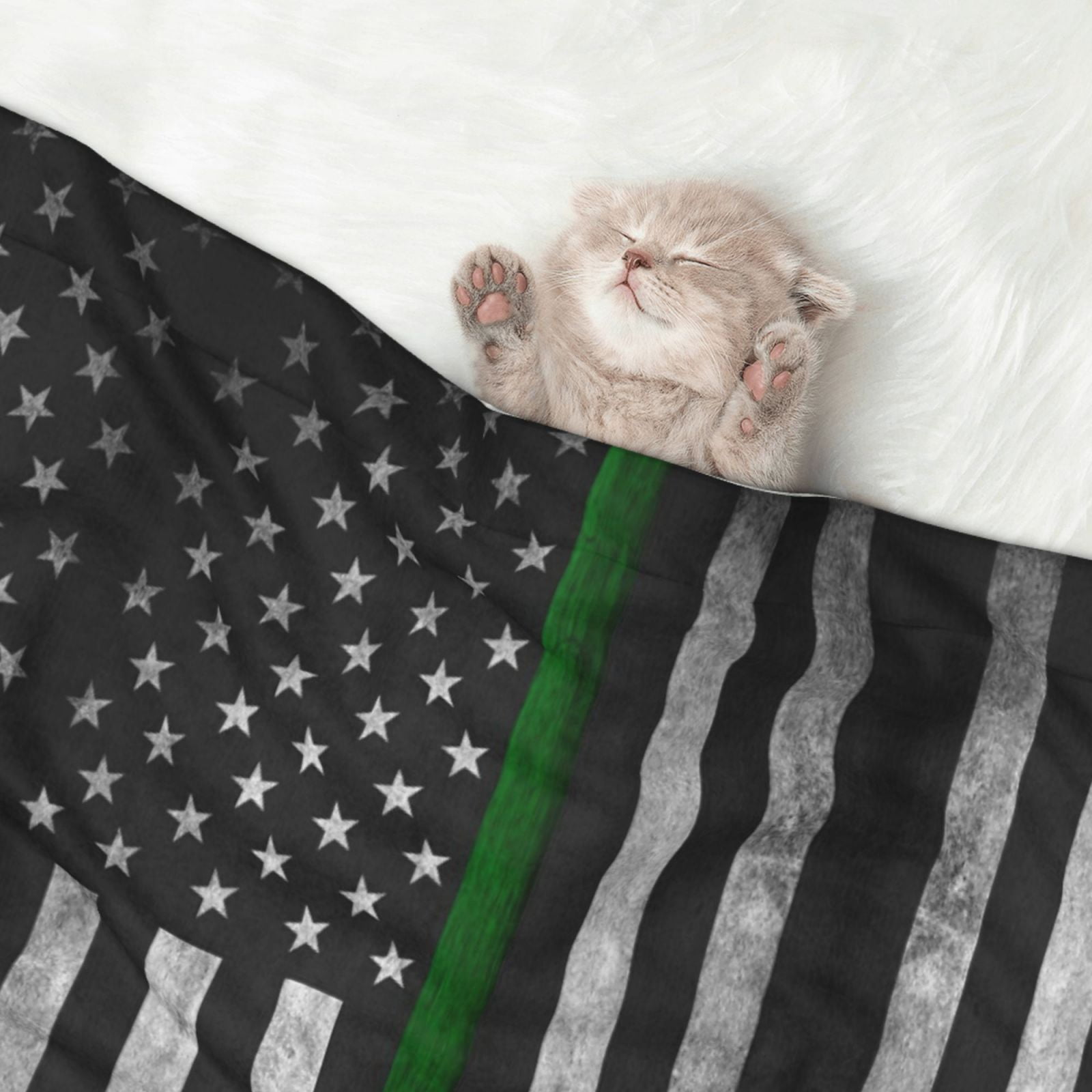 Thin Green Line Flag Dog Blanket Soft Warm Flannel Cat Blanket Great Pet Throw for Cats Puppy Small Medium Large Dog