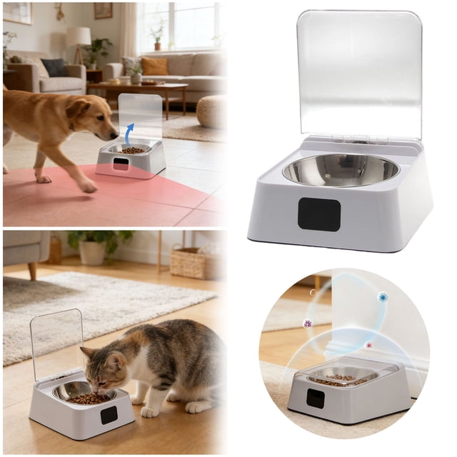 Activewear Intelligent Automatic Cat Food Dispenser With Infrared Sensor Detachable Bowl Automatic Lid Opening Easy to Use