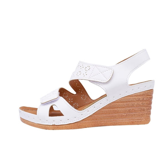 OWUUcdse Platform Wedge Sandals for Women, Open Toe Strappy Non-slip Casual Comfort Sandals White Size 9