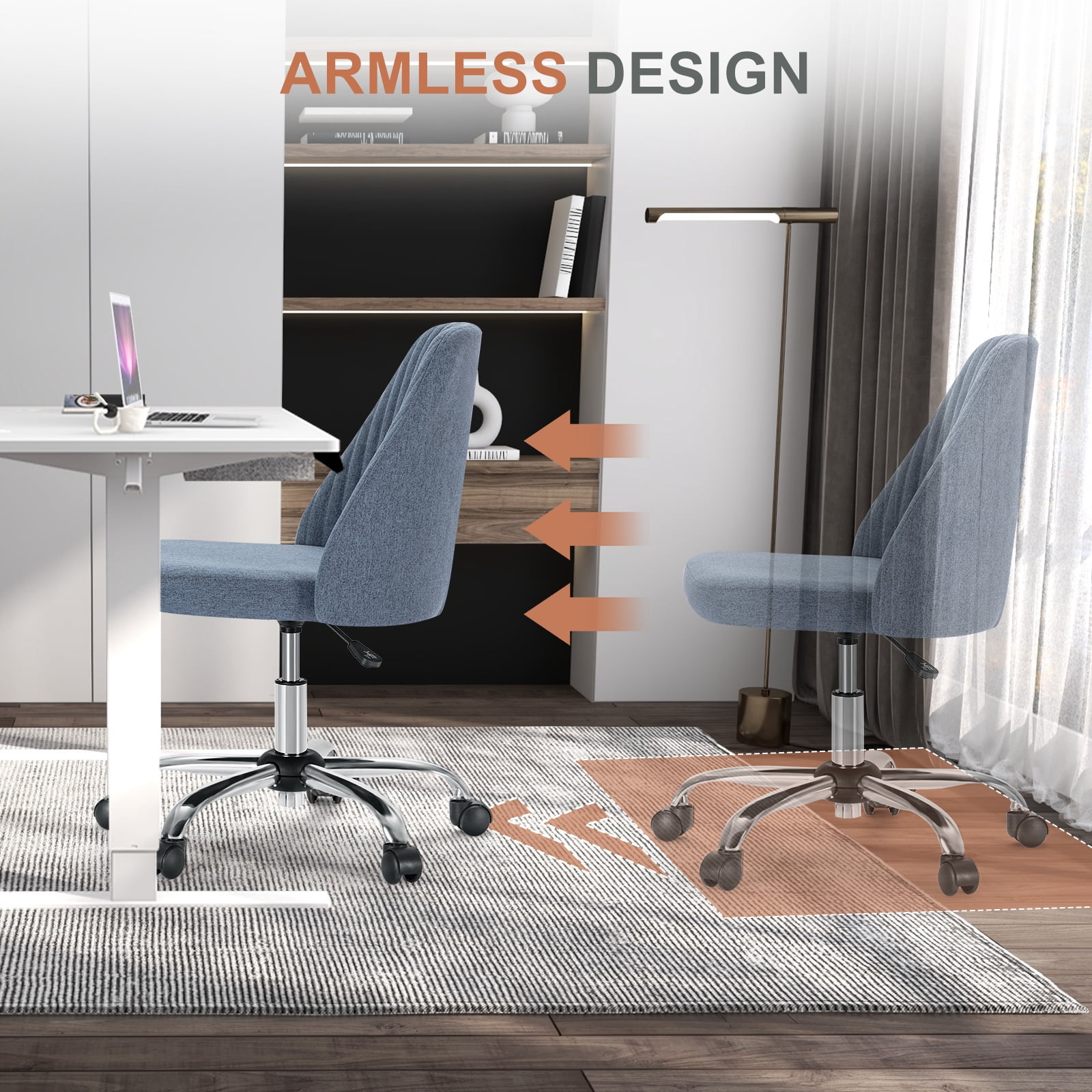 Armless Adjustable Swivel Desk Chair with Wheels