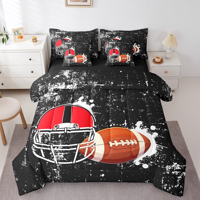 Erosebridal American Football City Bedding Queen Comforter Set, Soccer Down Comforter, Rugby Game Sports Decor, Reversible