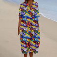 thumbnail image 2 of VEKDONE Womens Spring And Summer V-Neck Stripe Casual Short Sleeved Long Dress Multicolor M, 2 of 5