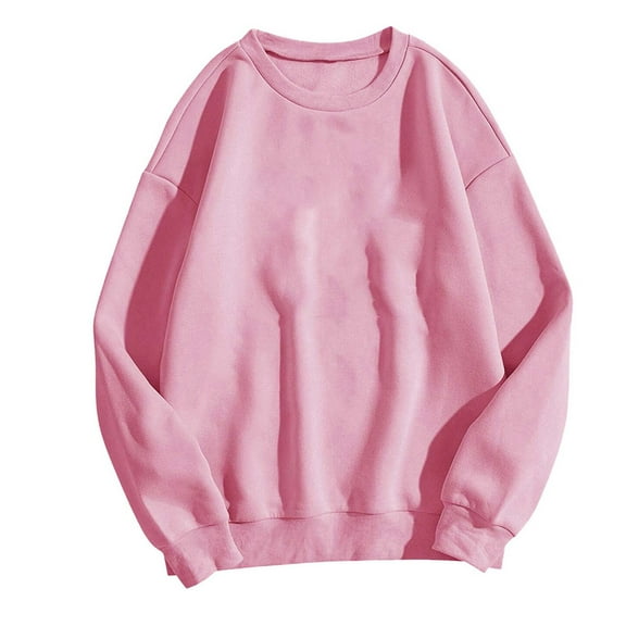 Oversized Crewneck Sweatshirt for Women Classic Solid Color Casual Long Sleeve Fleece Lined Pullover Tops Fall Outfits(Pink,XL)