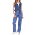 thumbnail image 2 of CHALECO DE JEAN SIN MANGAS CON CUELLO EN V Y BOLSILLOS DE SOLAPA PARA MUJERES INSPIRAR CHIC M AZUL OSCURO, 2 of 6