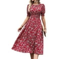 thumbnail image 3 of Women'S Chiffon Floral Dresses Casual Summer Boho Flutter Sleeve Flowy Western Dress Red XL, 3 of 9