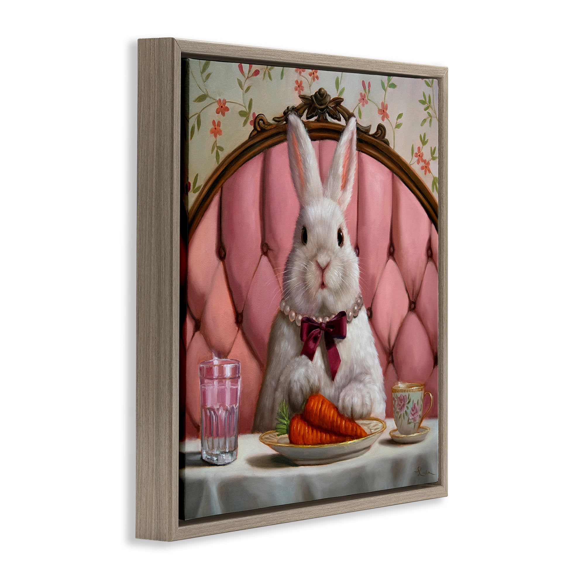 Stupell Industries Bun Appetit Rabbit Dining Brown Framed Floater Canvas Wall Art, design by Lucia Heffernan