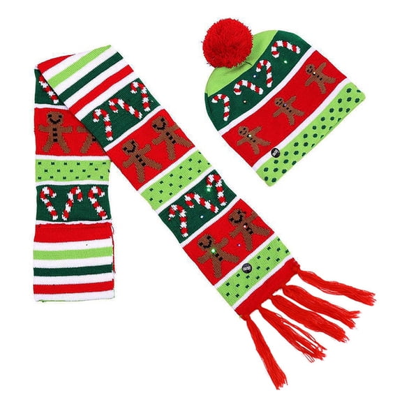 Festive Christmas Hat and Scarf Set Soft Warm Light Up Santa Hat Perfect for Holiday Celebrations