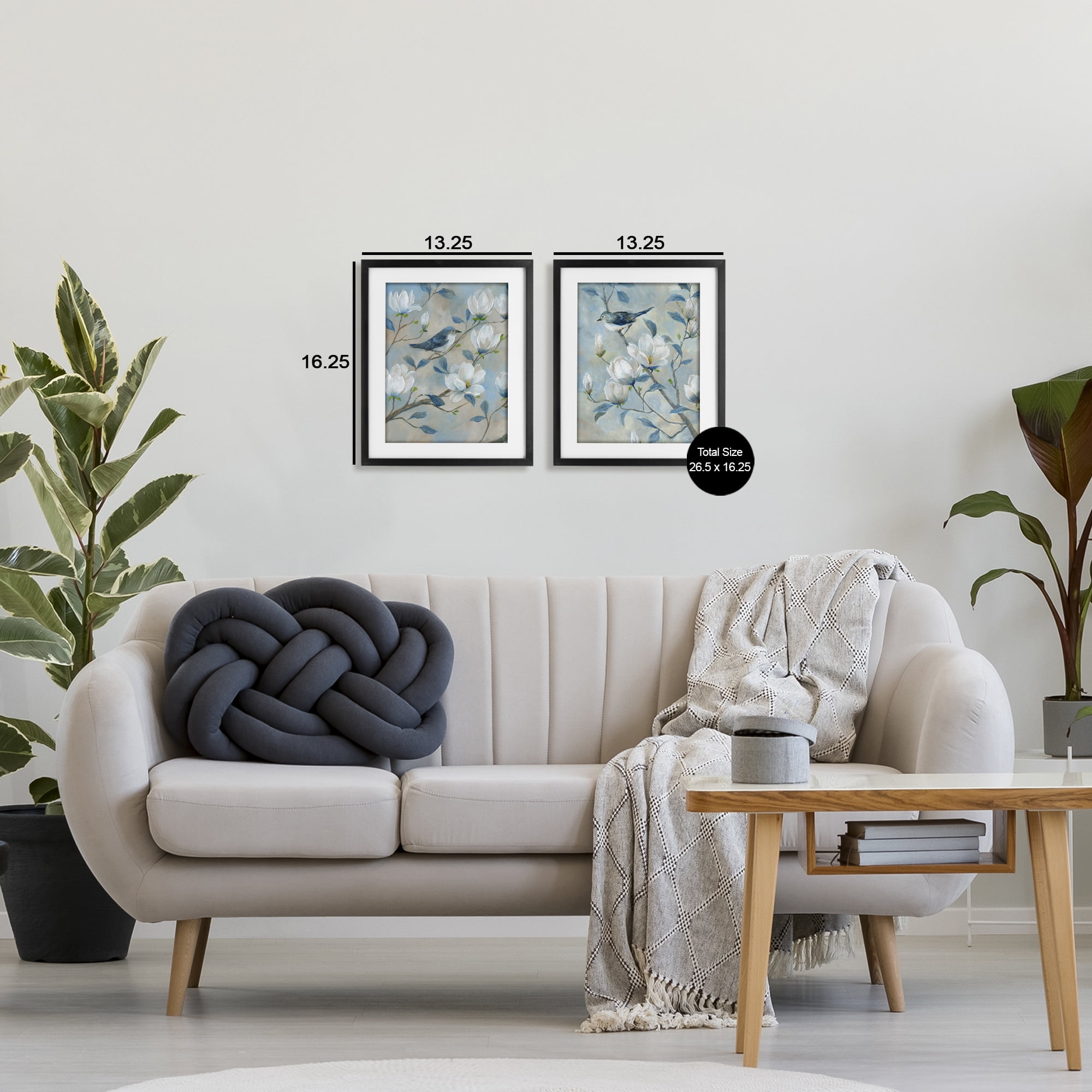 Stupell Industries Blue Birds in Magnolia Tree 2 Piece Black Framed Print Under Glass Set, design by Nan
