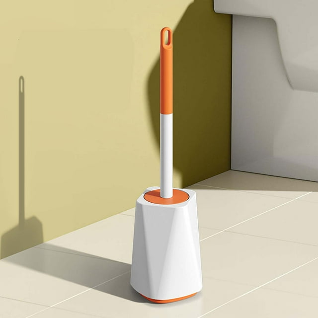 Cepillo para Inodoro | Limpiador de Taza de Baño con Mango Largo y Cerdas Fuertes y Densas | Base Pesada y Estable | Agarre Ergonómico | Soporte Ventilado | Plástico | Verde o Naranja | 11x41cm | 1