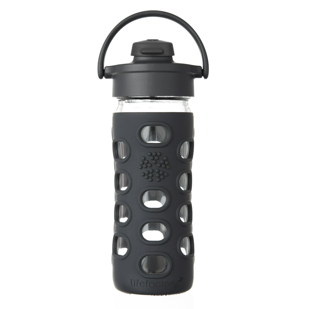 Lifefactory 12oz Glass Water Bottle with Flip Cap Black