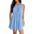 thumbnail image 2 of Robe Mini à Nouer devant pour Femmes Été Sans Manches Plissée Décontractée Ample Style Babydoll Robes Bleu Clair m, 2 of 10