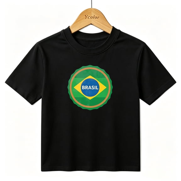 Boys Graphic T-Shirt Brasil Country Flag Badge Kids Tees 100% Cotton Short Sleeve Tops Ages 4-13Y