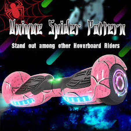 Bluetooth Hoverboard For Kids - Spider Red Self-Balancing Scooter With Flashing LED Wheels & Built-in Speaker, 9 MPH, 165 Lbs Max