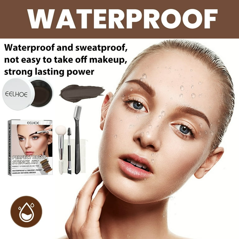 Honrane 1 Set Eyebrow Brush Long Lasting Easy to Color Waterproof Natural No Smudge Thrush Tool Smooth Perfect Brow Stencil Kit for Girl