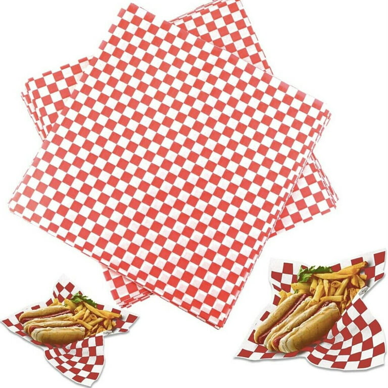 Red & White Checkered Wax Deli Sandwich Wrap Paper Sheets Basket Liner 12x12