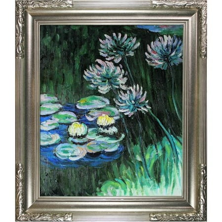 Lilies Oil Painting - Tori Home 'Water Lilies and Agapanthus' Oil Painting Print on Canvas