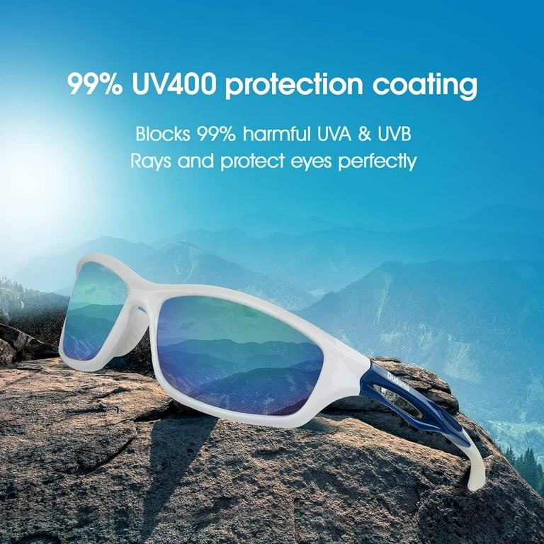 Duduma Polarized Sports Sunglasses Sports Wrap for Running Cycling Fishing Golf TR90 Unbreakable Frame(White/Blue)