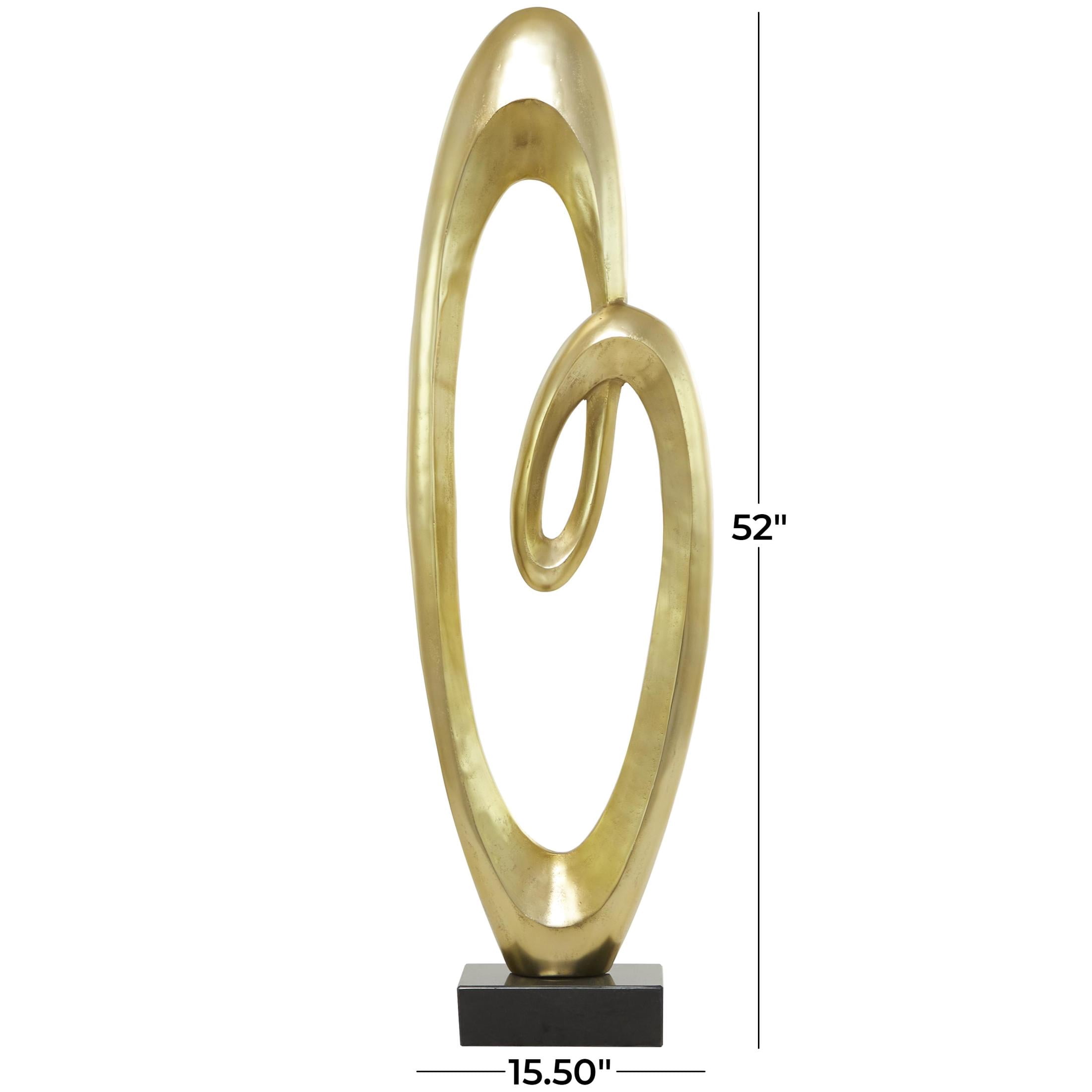 16" x 52" Gold Aluminum Metal Swirl Abstract Sculpture with Black Marble Base, by DecMode