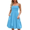 thumbnail image 3 of ZVAVZ Robes d'Été pour Femmes 2025 Vacances Maxi, Robe à Bretelles Spaghetti Smockée Couleur Unie Boho Sac Jupe Midi Décontractée Bleue,P, 3 of 7