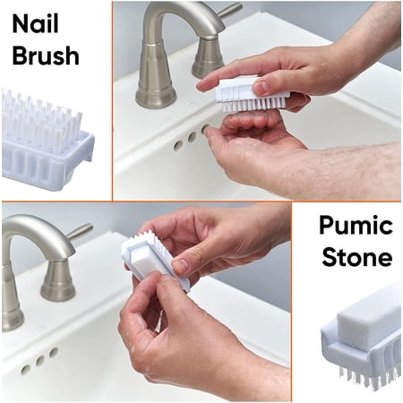 Nail brush with pumice stone Duel Side Shower Brush Bathroom Foot Scrubber exfoliate Dry Dead Skin Stiff Bristles Brush Removes Callus on Hand Heels Smooth Skin, Elbow Massage Toe 10 pack