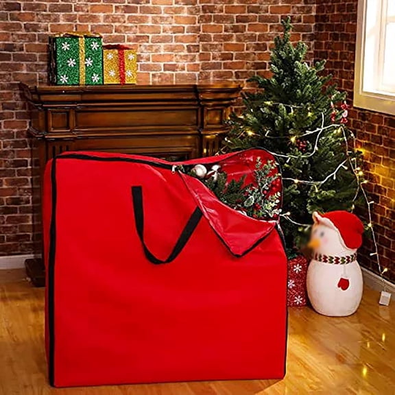 Fasiaou Christmas Wreath Storage Container, Hard Shell Wreath Storage Bag with Inner Pocket, Sturdy Handles and Zippers, 600D Oxford Holiday Ornament Wreath,Red