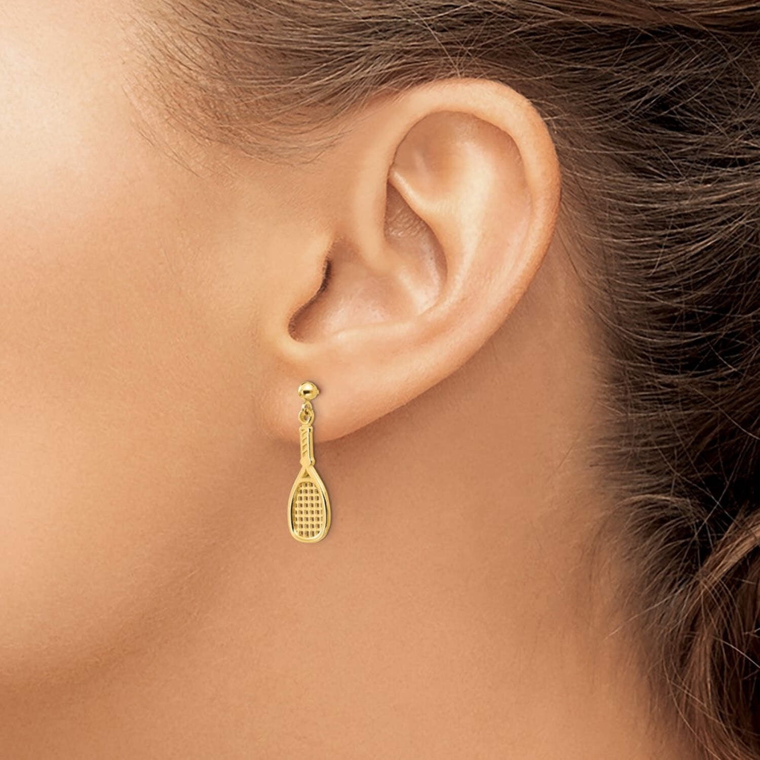 Primal Gold 14 Karat Yellow Gold Polished Racquet Dangle Post Earrings