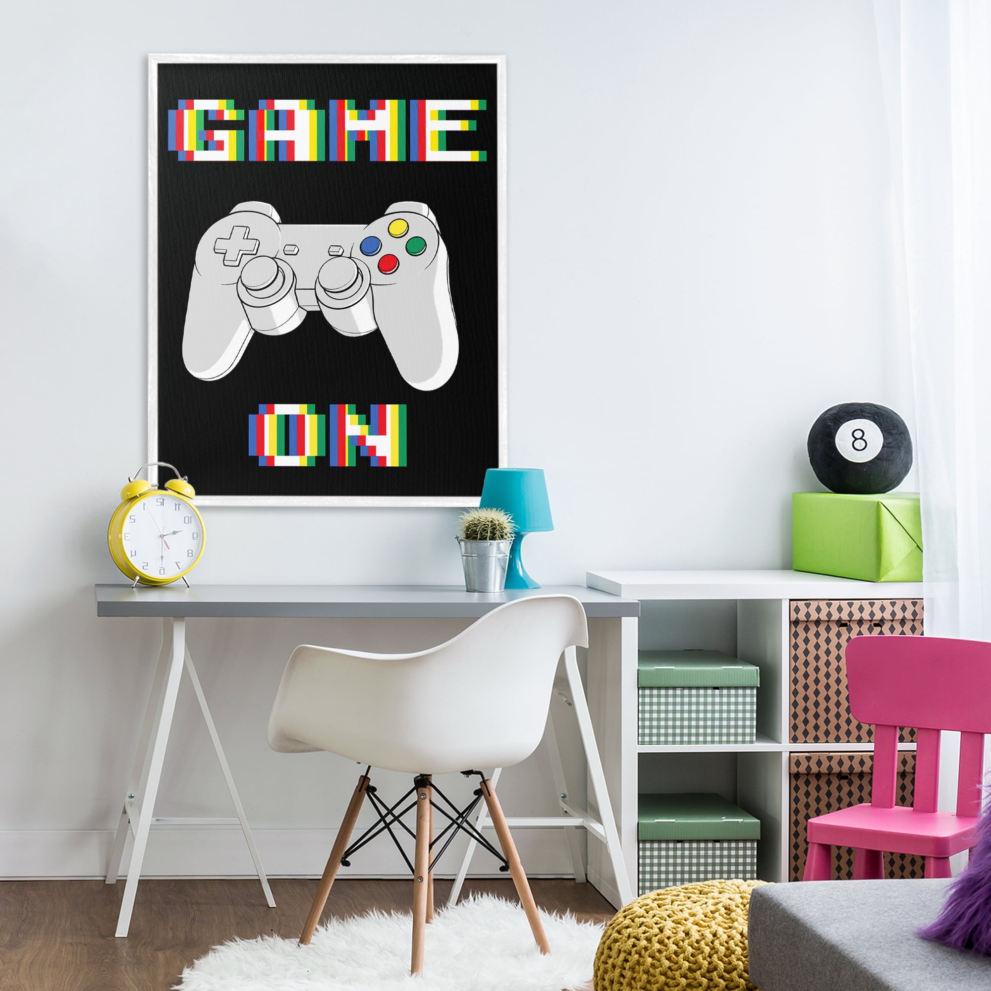 Stupell Industries Colorful Digital Game On White Framed Giclee Art, design by Marcus Prime