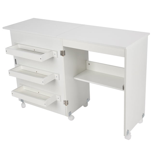 Mesas Para Máquina De Coser Plegables, Con 3 Estantes De Almacenamiento Mesa De Coser Portátil Con 5 Ruedas Mesa De Coser Blanca Para El Hogar Para La Sala De Estar Para El ANGGREK Folding Sewing Machine Table
