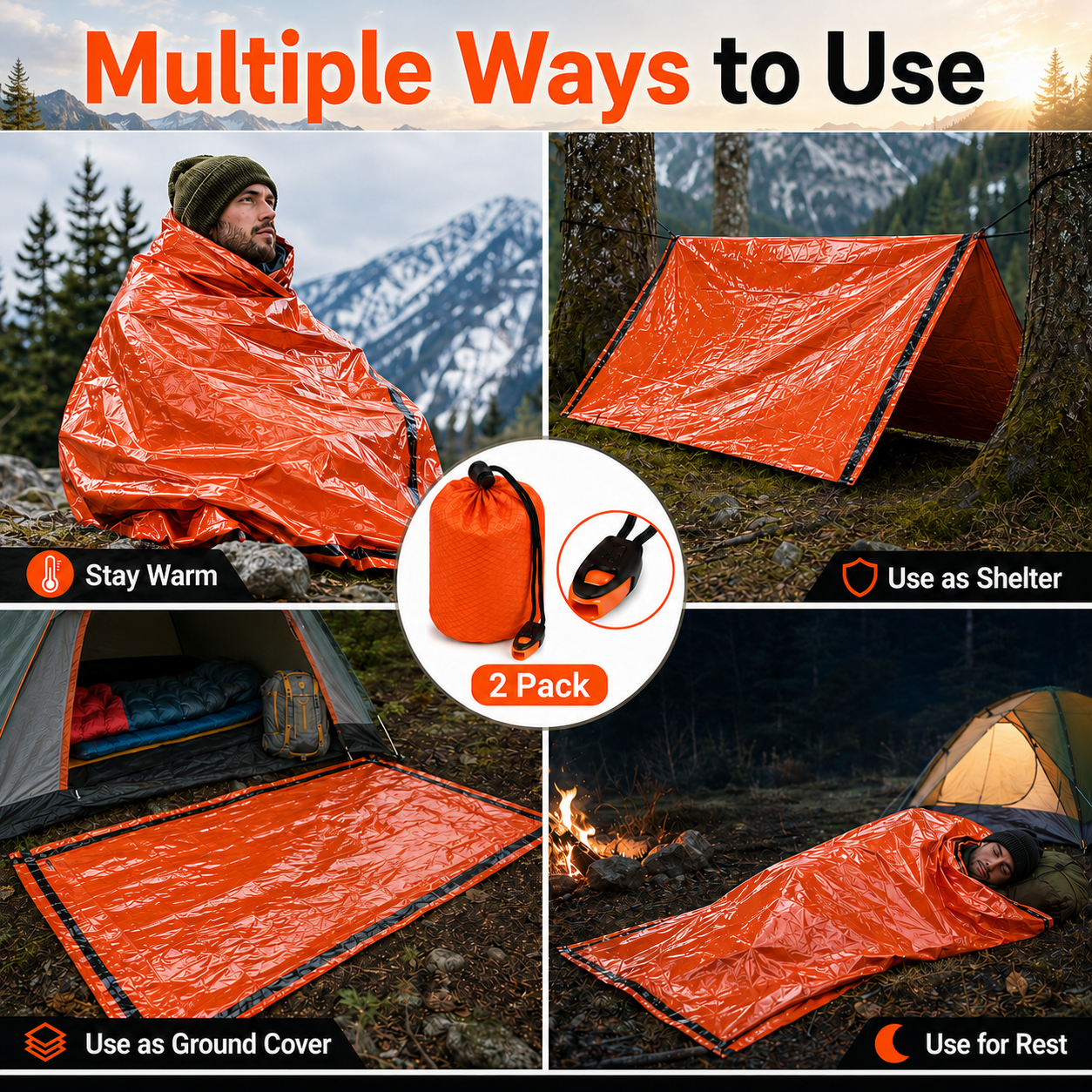 KOYMISKU Emergency Sleeping Bag 2-Pack with Whistle Buckles photo 2