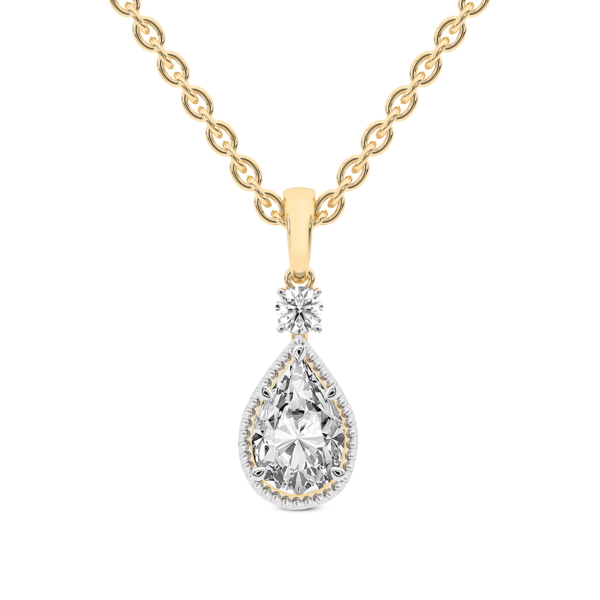 Diamond Pendant Necklace For Women | 1 Carat IGI Certified Pear Shape Lab Grown Diamond | Joan Fashion Lab Diamond Pendant Necklace In 18K Yellow Gold | FG-VS1-VS2 Quality | Friendly Diamonds