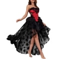 thumbnail image 2 of siminsem Gothic Corset Dress Set Women Halloween, Strapless Lace Corset Top Floral Tulle High Low Skirt Masquerade Party Queen Dress Up Outfit, Red,S, 2 of 4
