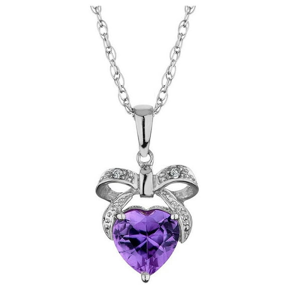 4/5 Carat (Ctw) Amethyst Bow and Heart Pendant Necklace in Sterling Silver with Chain